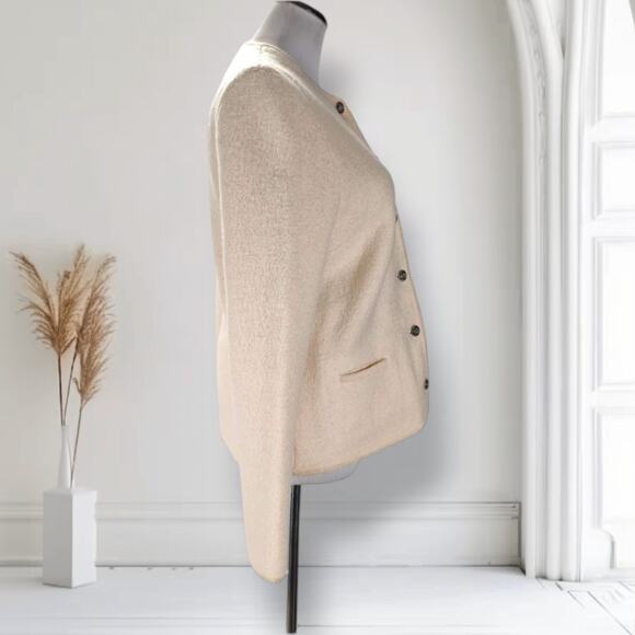 Geiger Austria Ivory Boiled Wool Blazer 42 Collarless Vintage Jacket Metal Btns - Picture 2 of 16